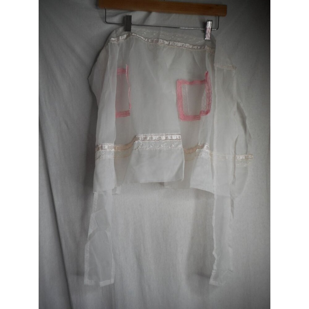 Vintage sheer pink white Half Apron Handmade Estate Find Gifting Bachelorette - Picture 5 of 5